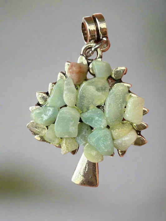 Tree of Life Amazonite antique silver pendant