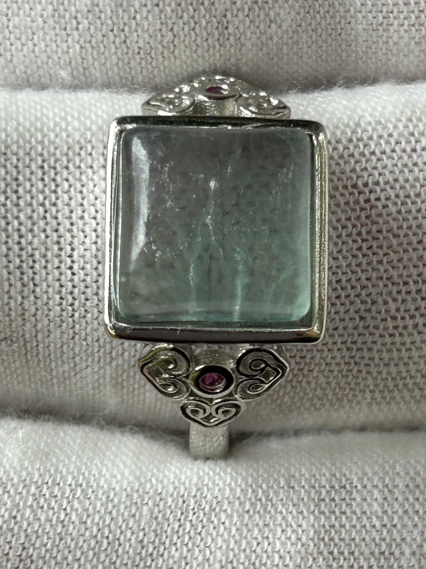 Green square Rainbow Fluorite 925 Sterling Silver Plated adjustable ring unique designRing