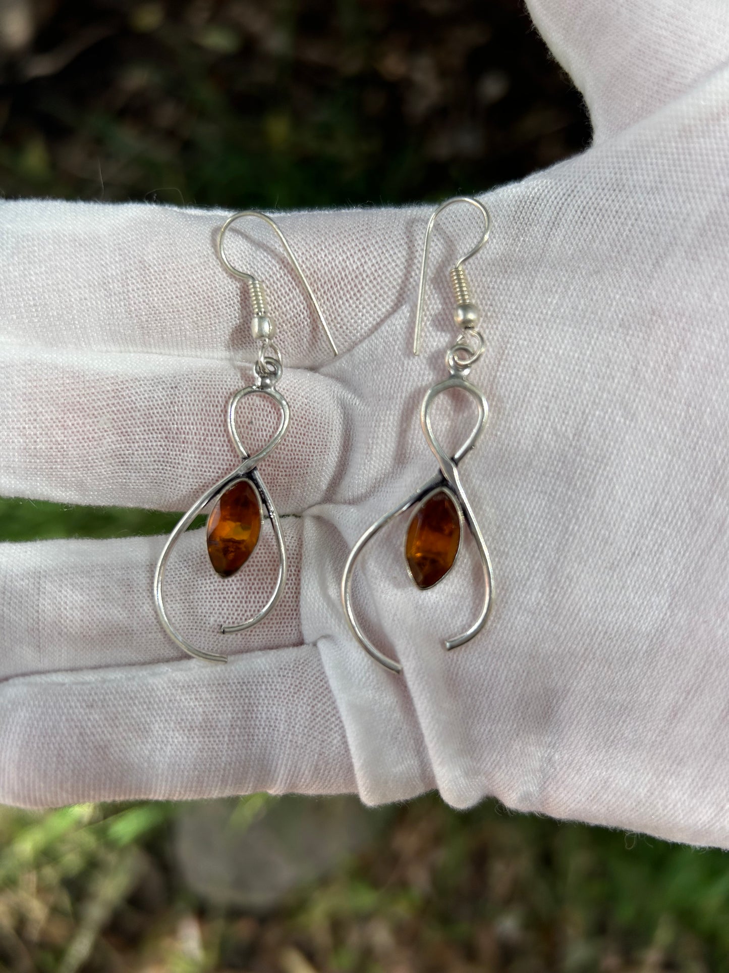 faceted citrine crystal earings with curved artistic sterling silver setting