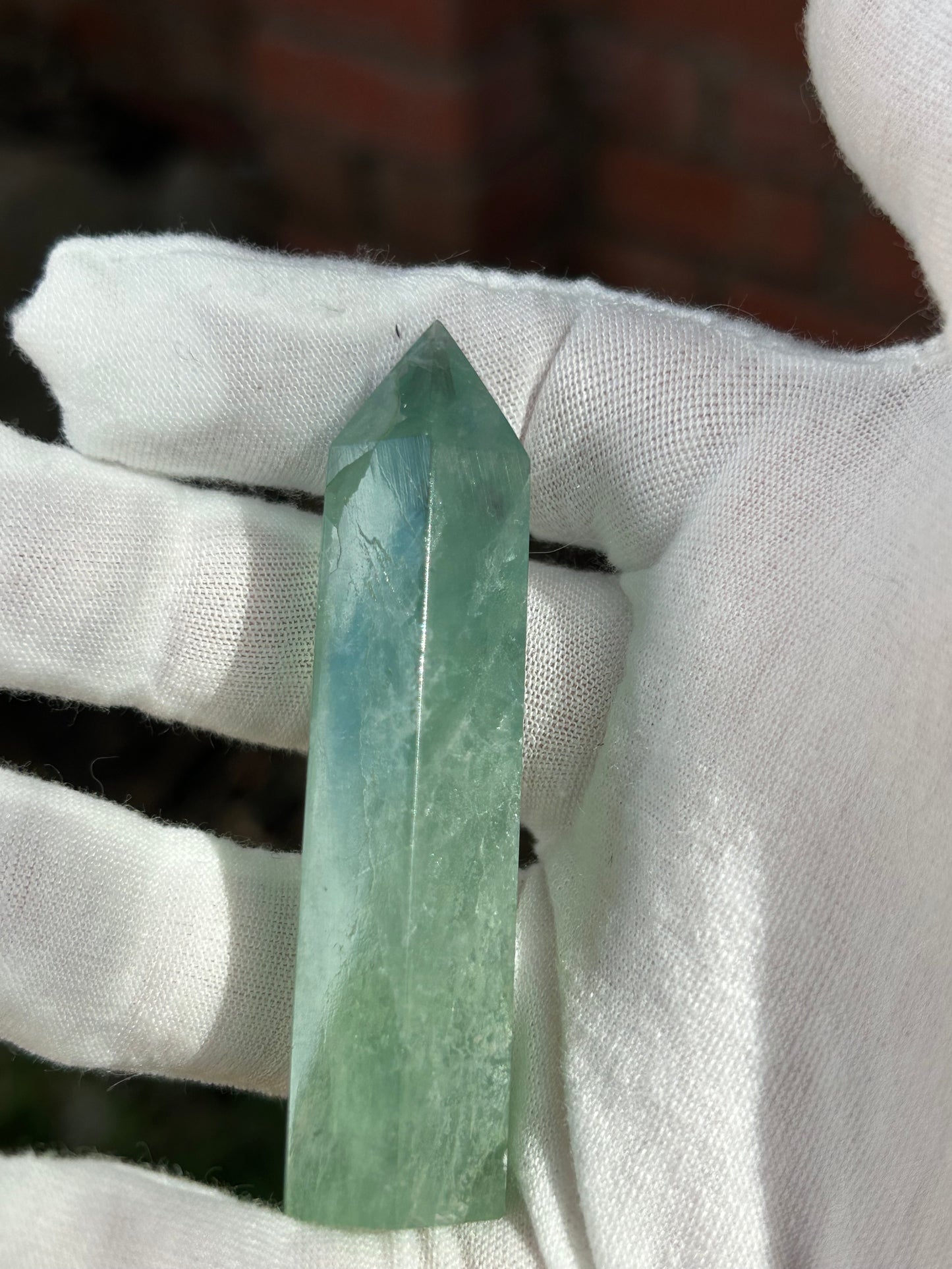 green fluorite crystal point obelisk
