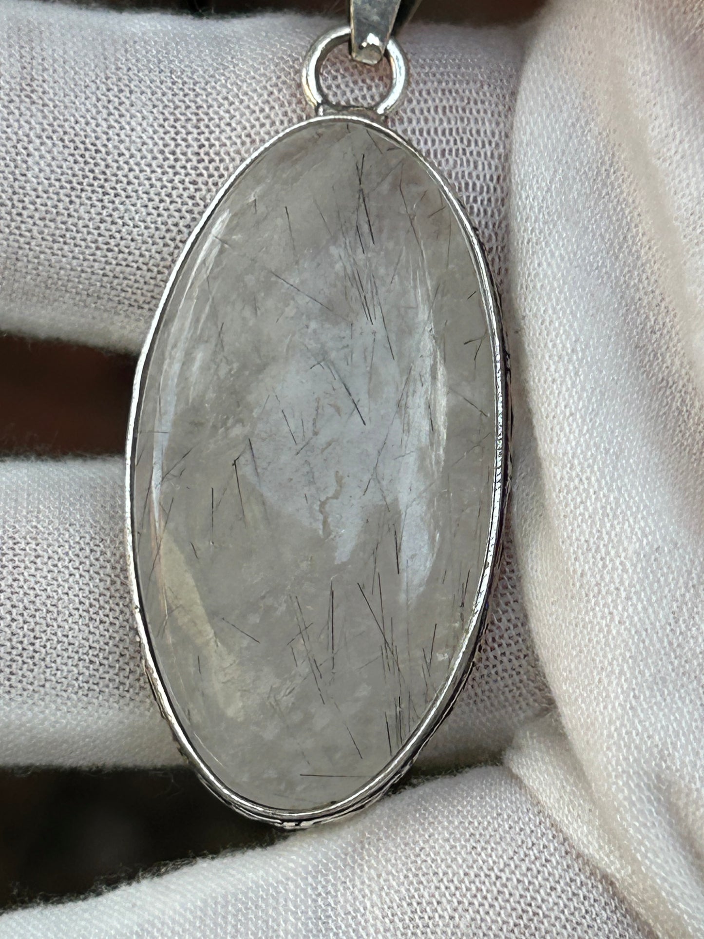 large Rutile Quartz Handmade oval pendant set in 925 Sterling Silver