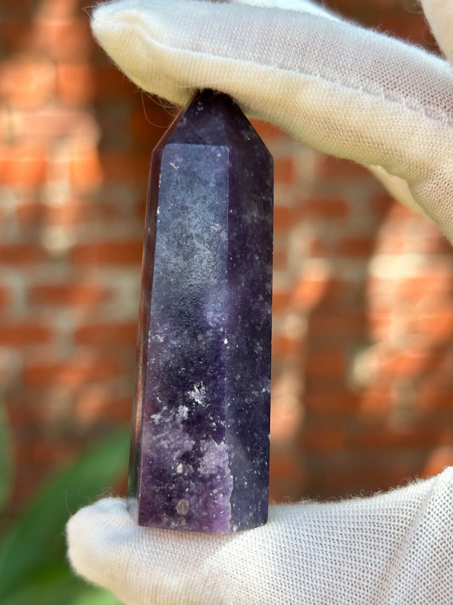 purple lepidolite crystal point