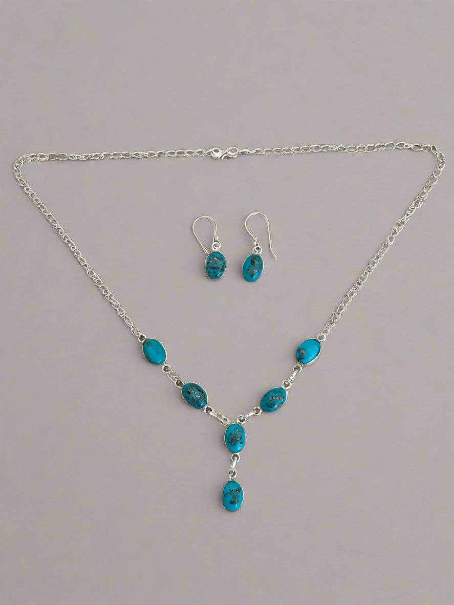 Blue Copper Turquoise and 925 Sterling Earrings and and Necklace Set