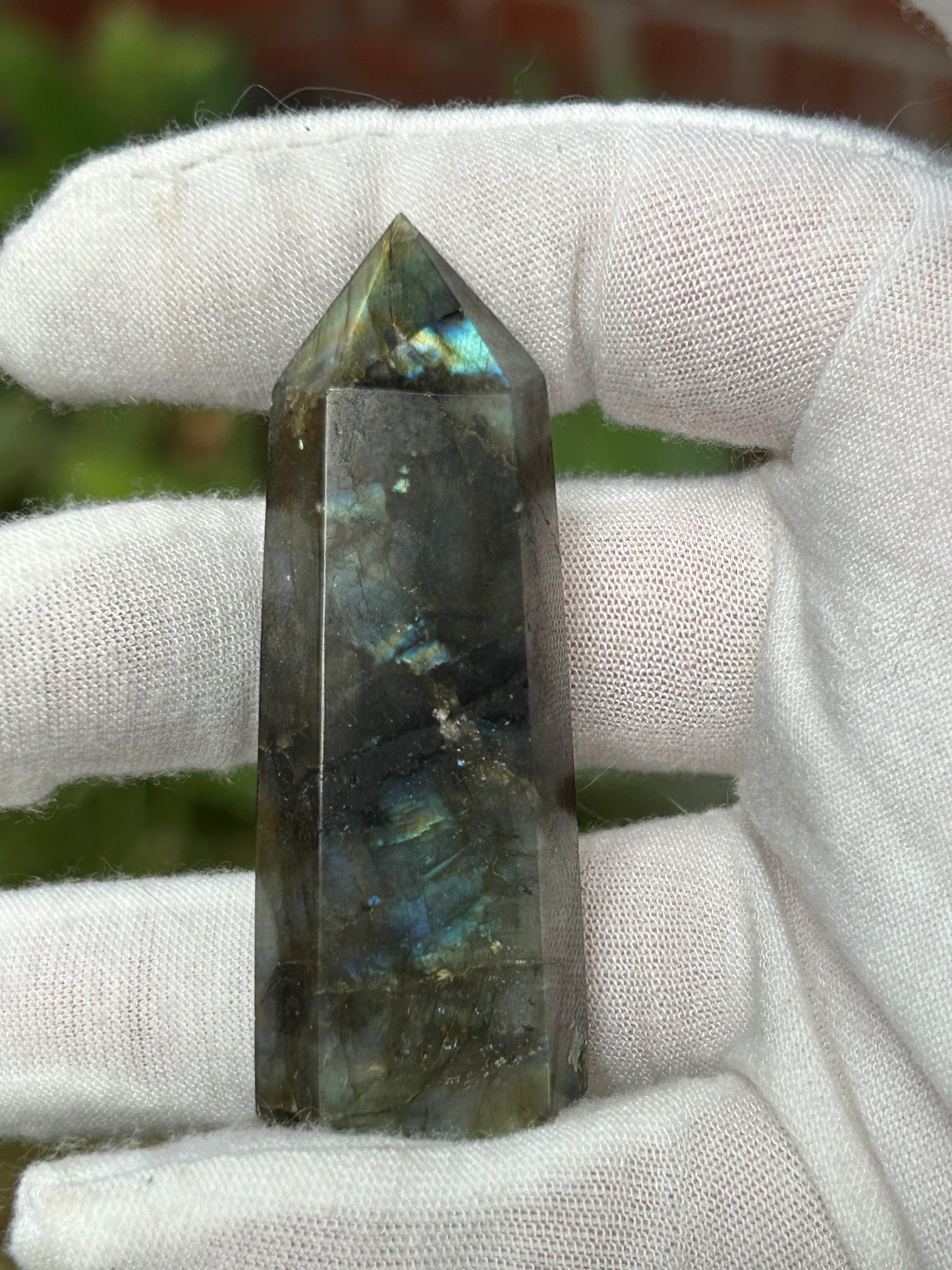Labradorite Crystal Point with blue/green flash