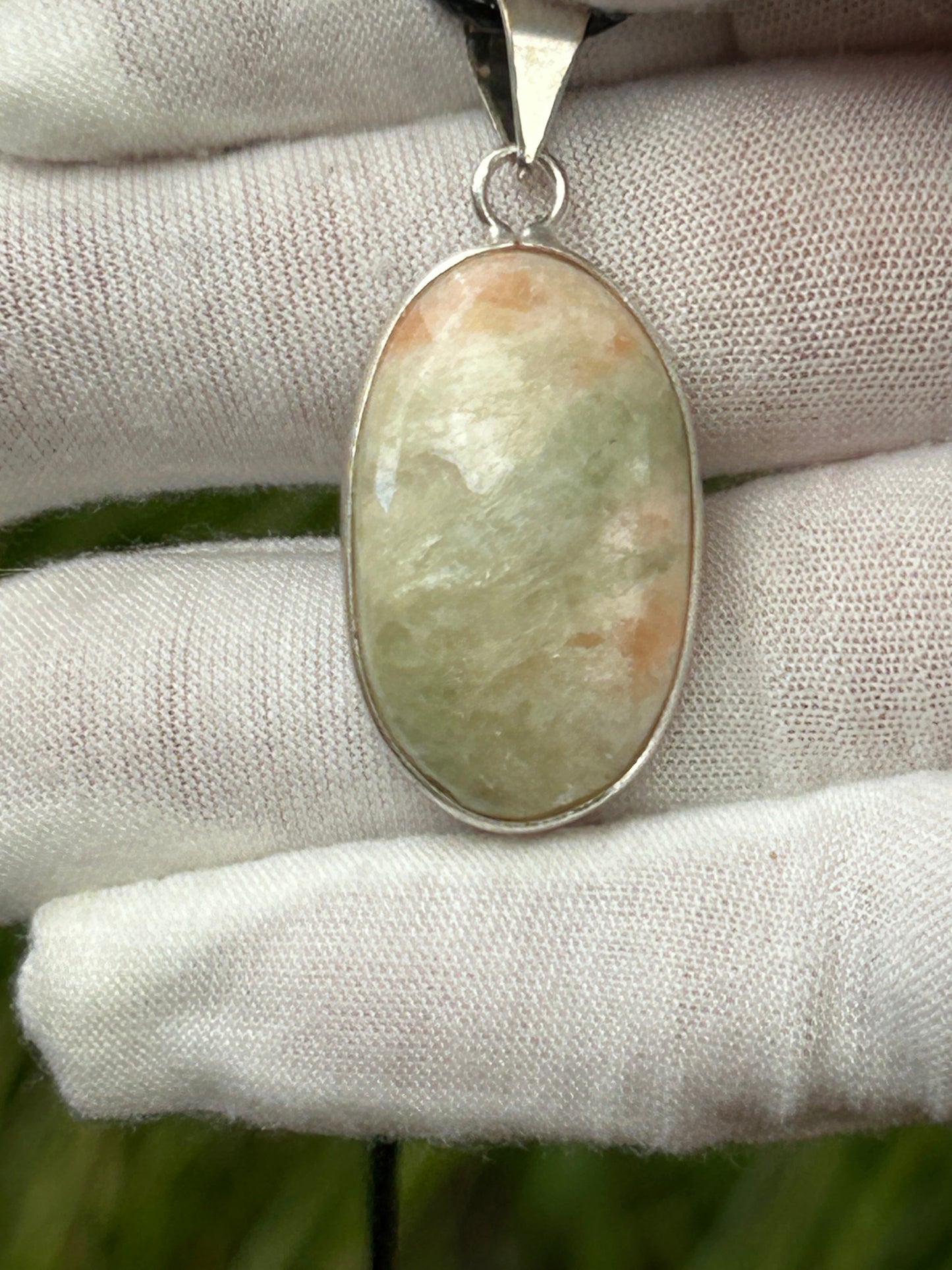 Seraphinite 925 Sterling Silver Plated Oval Pendant with black cord necklace