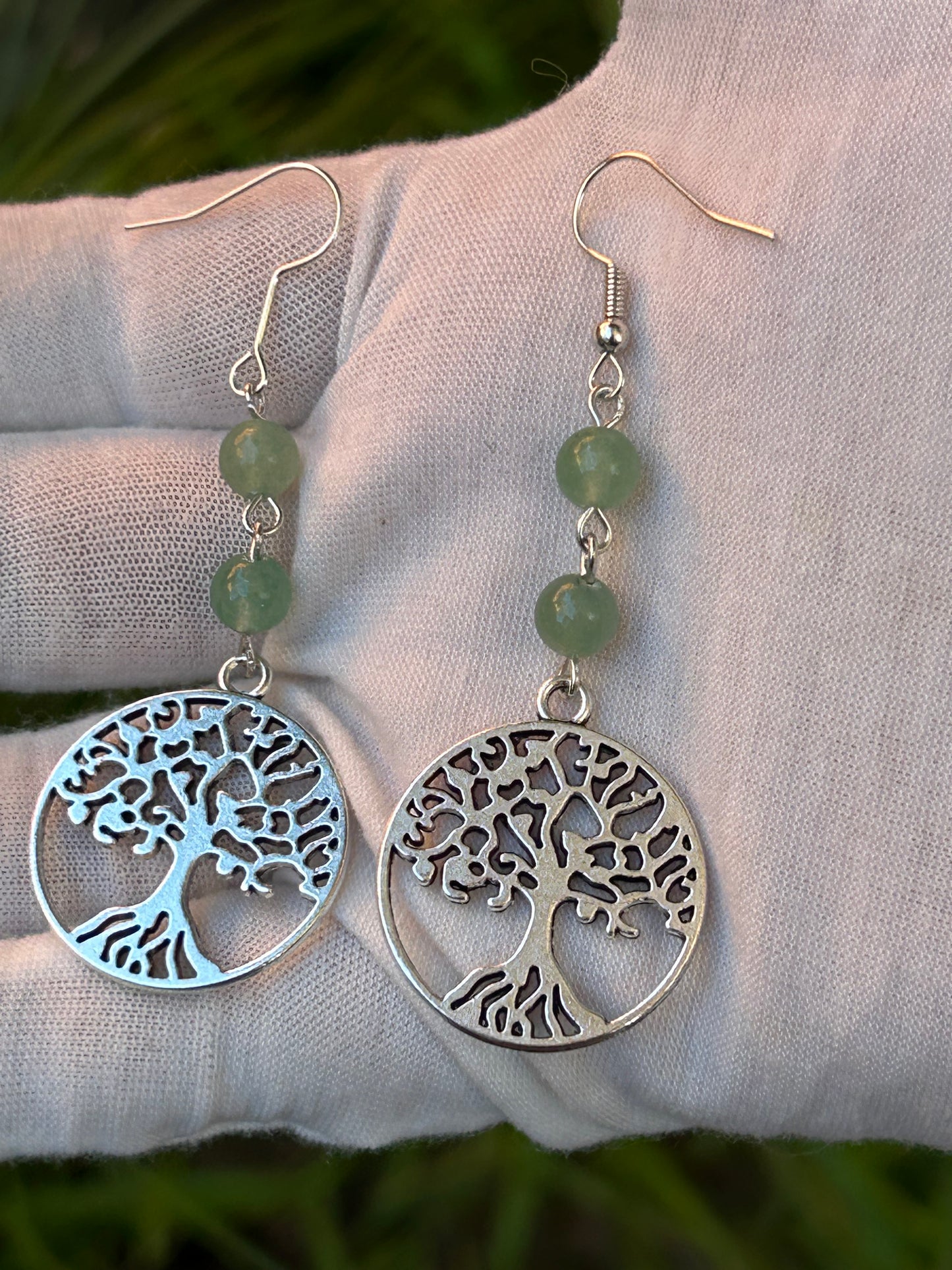Green aventurine tree of life drop earrings