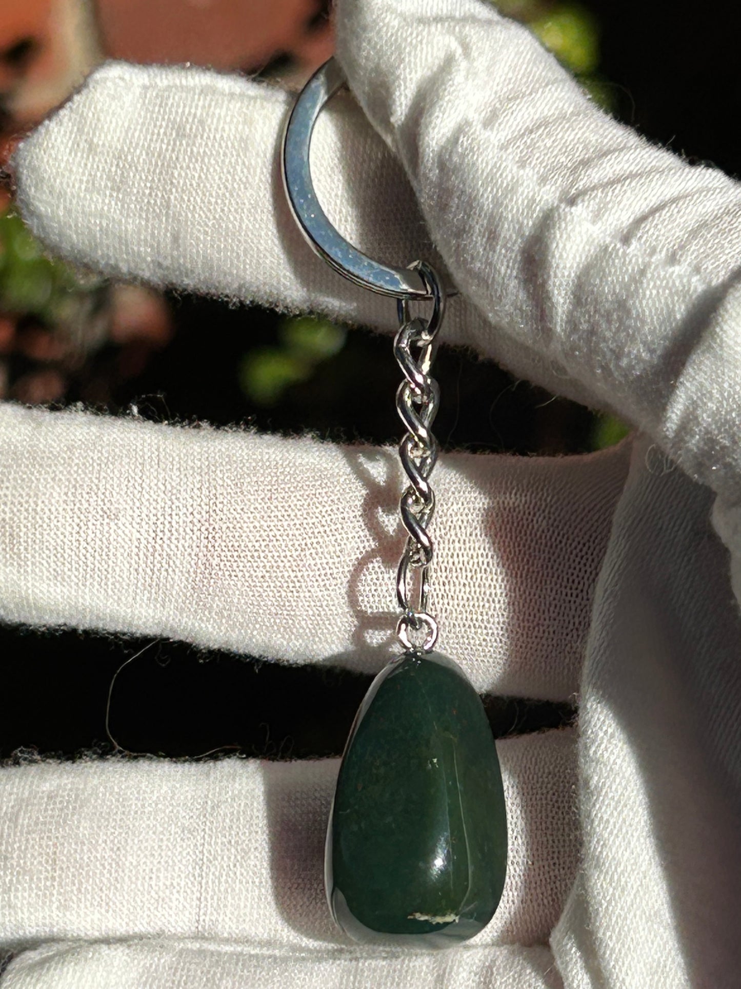 Green Aventurine Silver Keyring