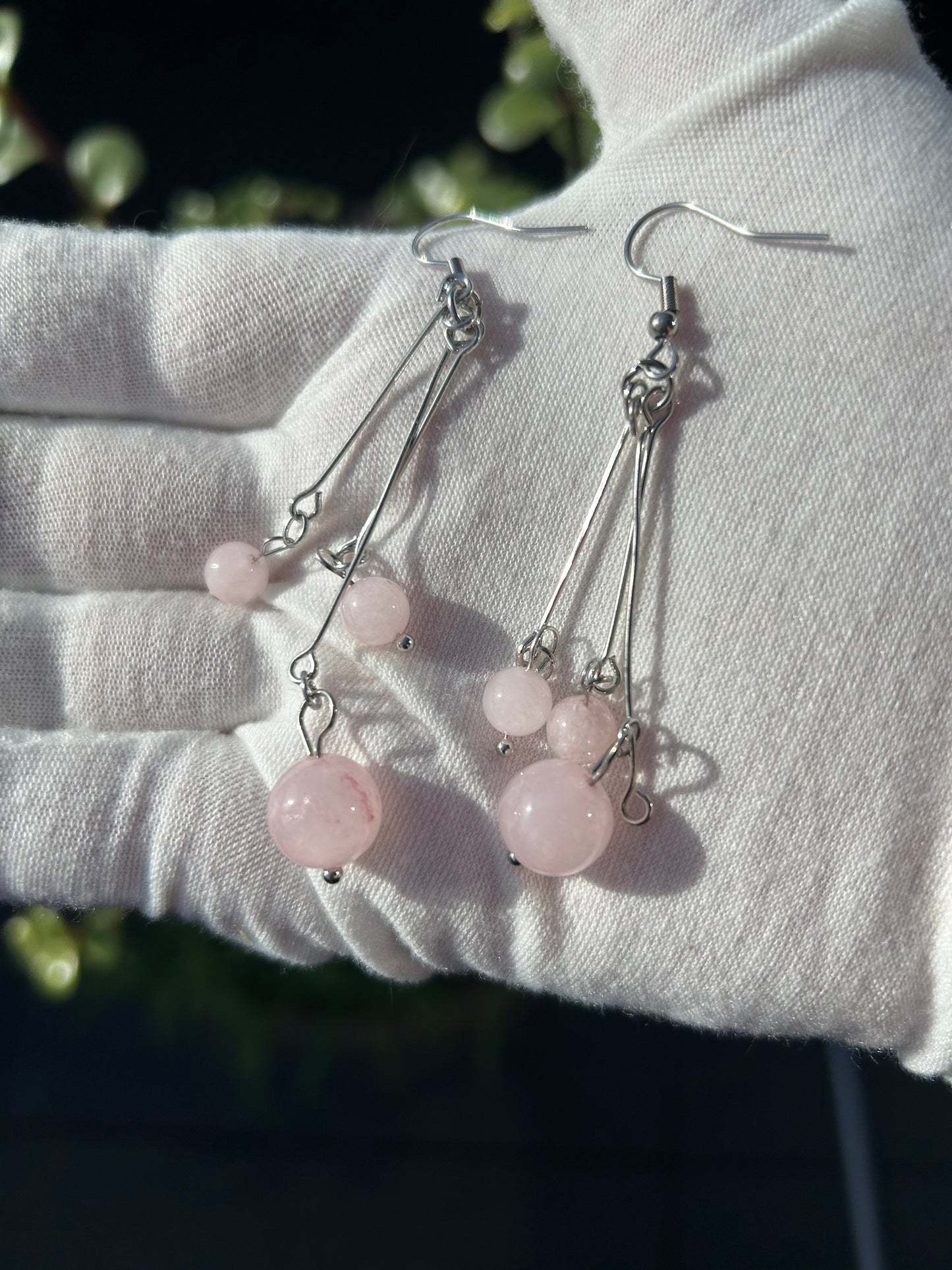Rose Quartz Crystal Dangle Earrings