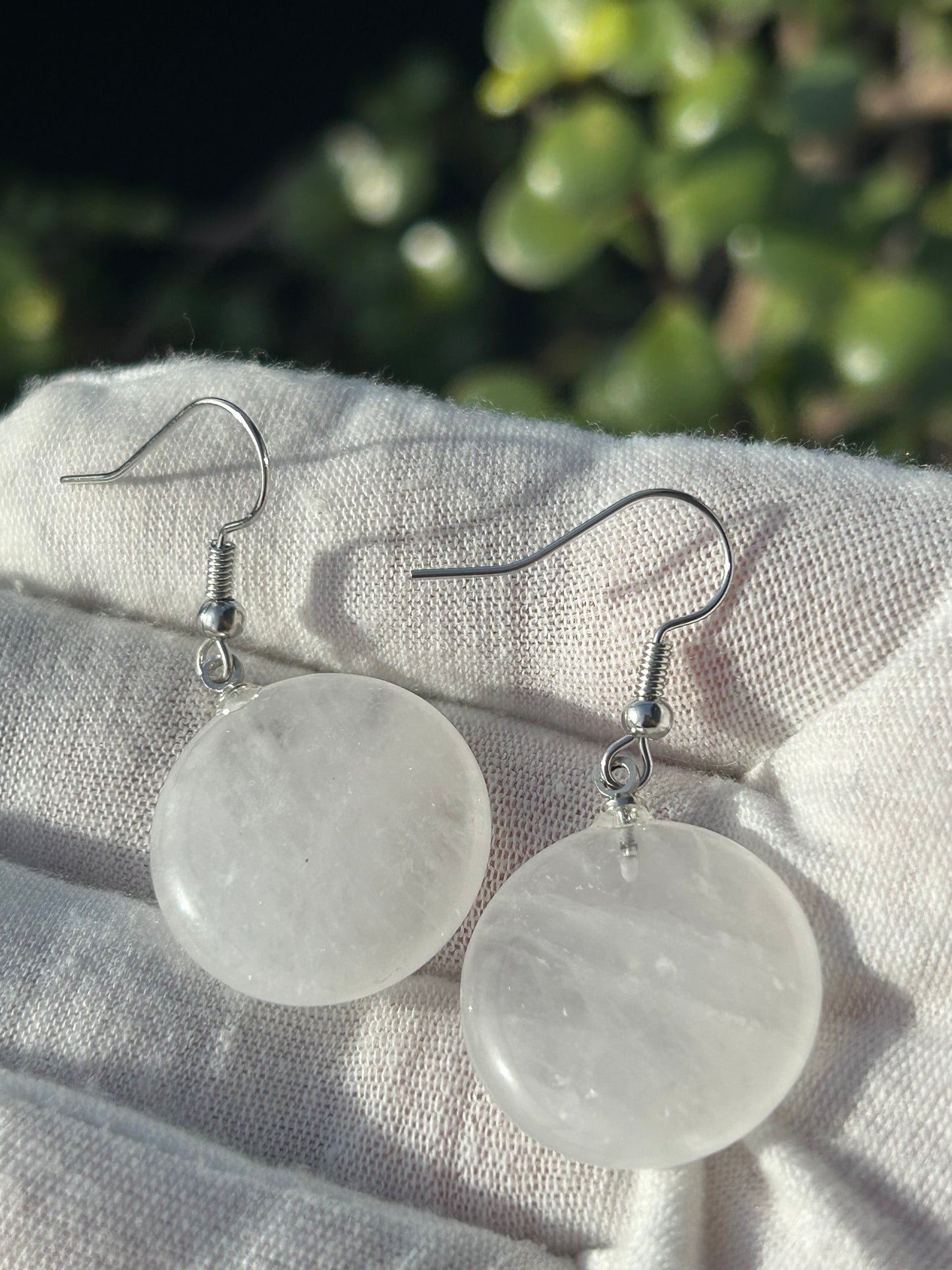 Clear Quartz Crystal Disc Earrings