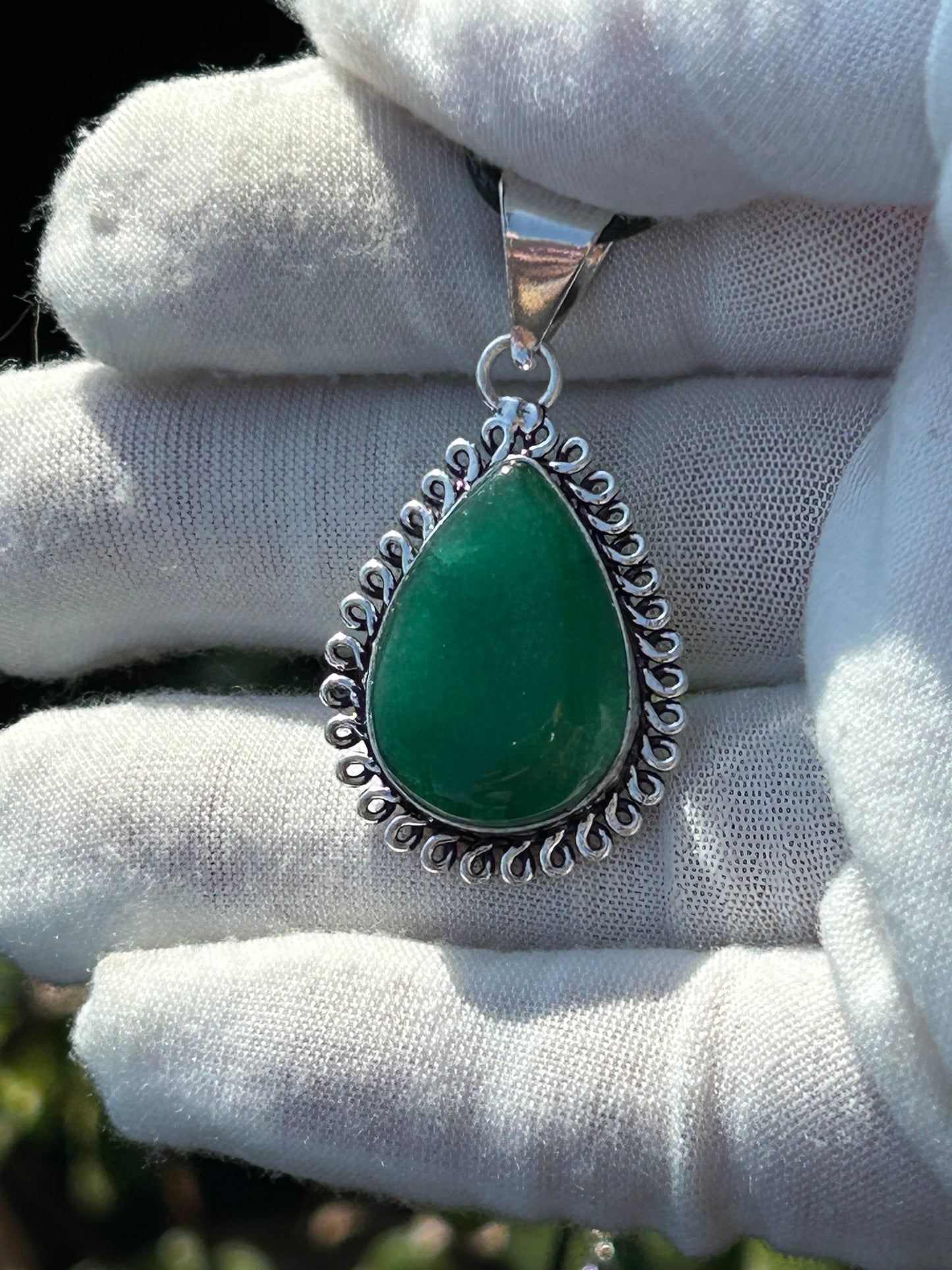 Green Onyx Waterdrop 925 Sterling Silver Plated Pendant