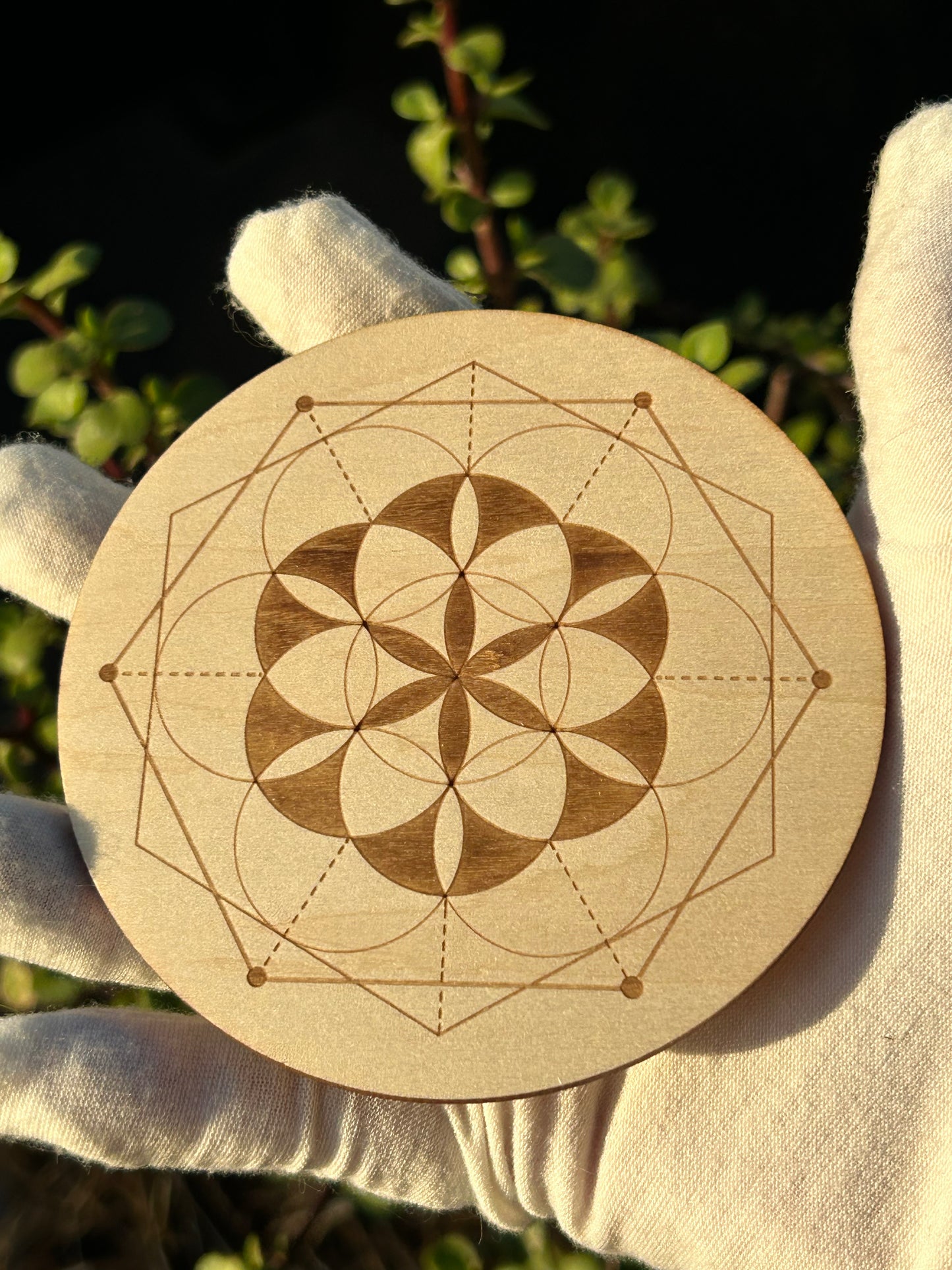 Sacred Geometry Wooden Crystal Grid Board 10cm