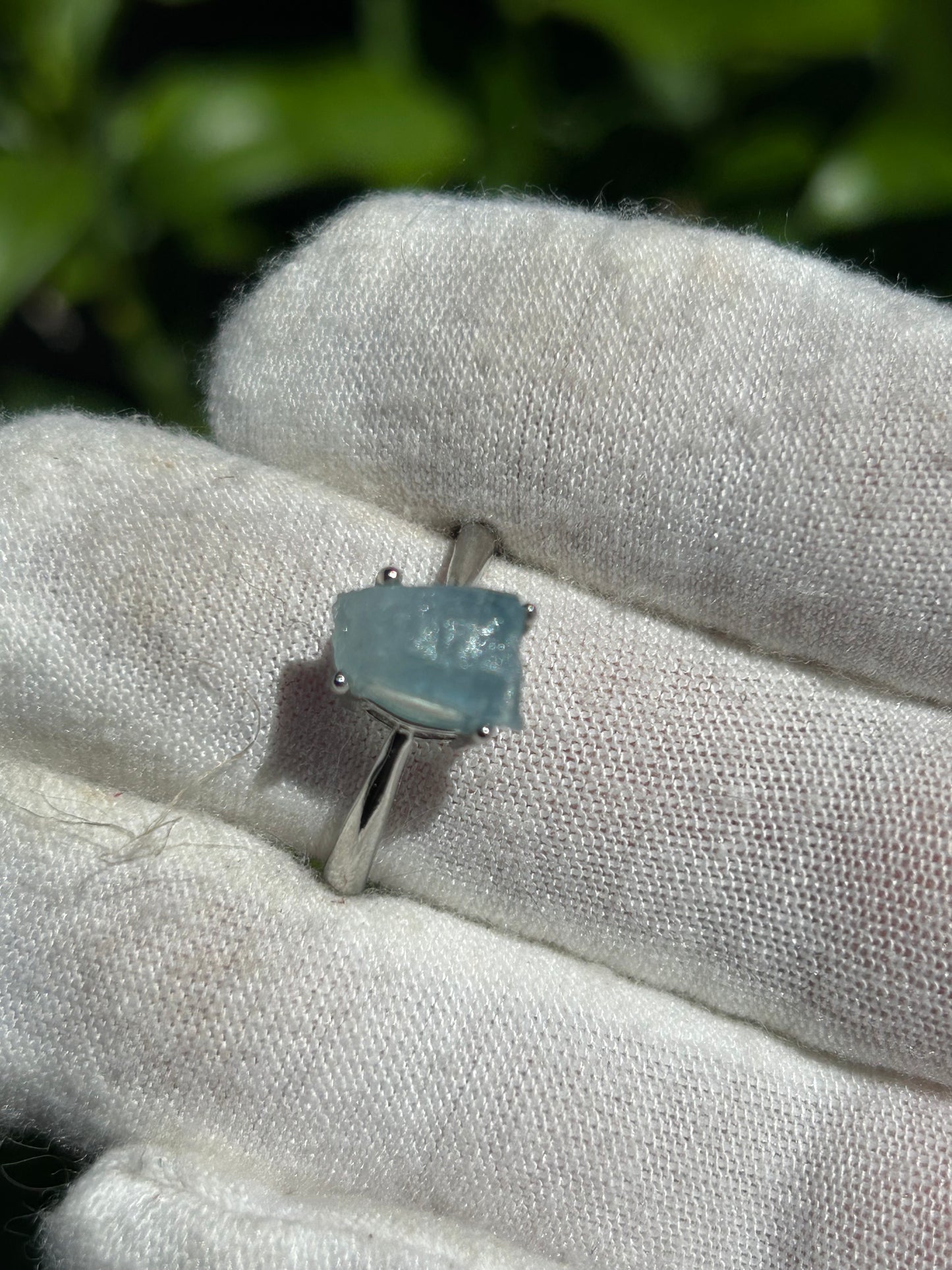 Aquamarine Raw Crystal silver Adjustable Ring