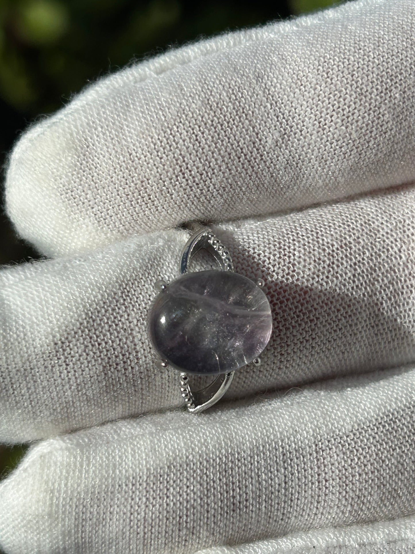 Purple fluorite silver adjustable ring