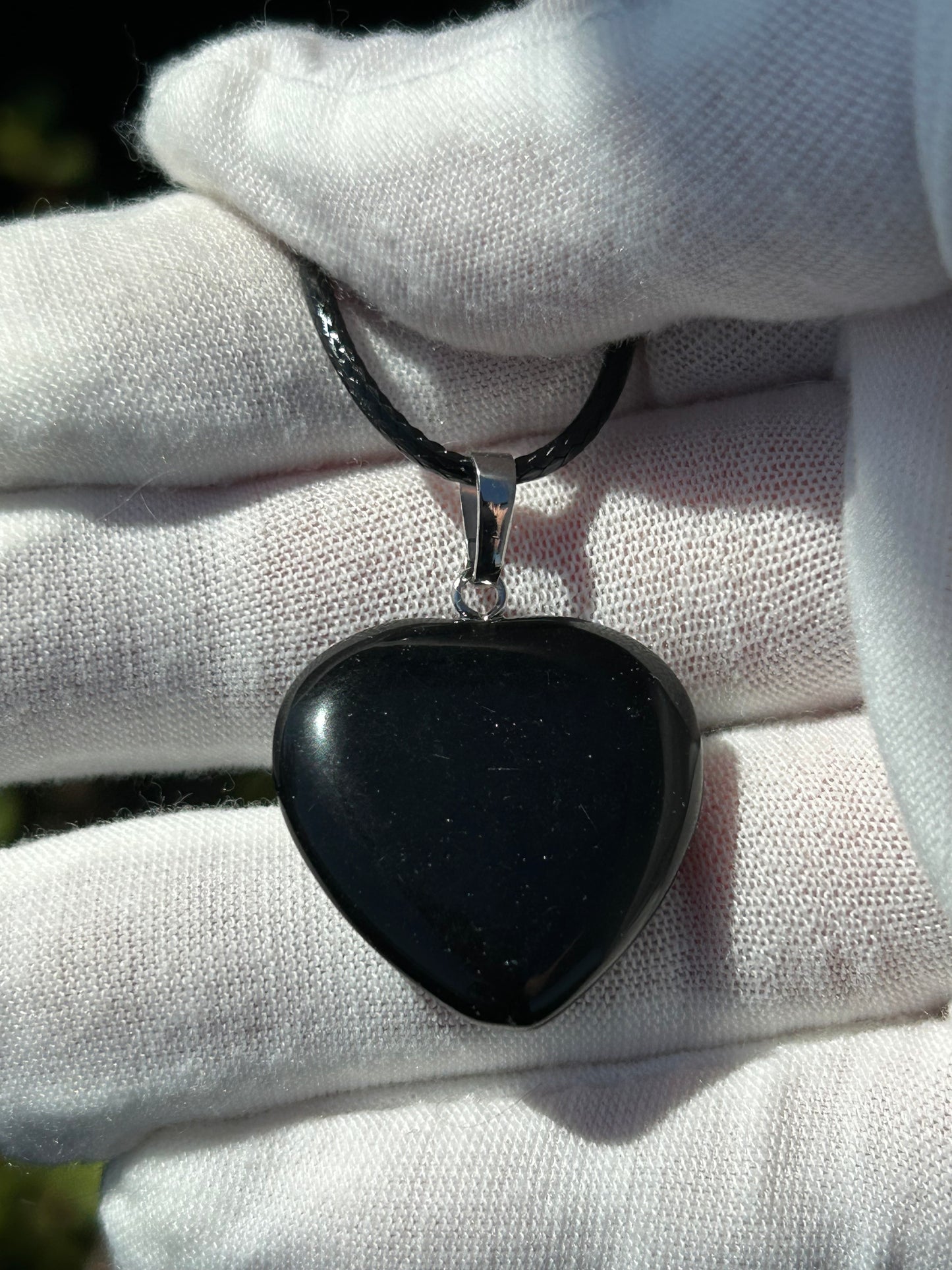 Black Obsidian Heart pendant with black cord necklace