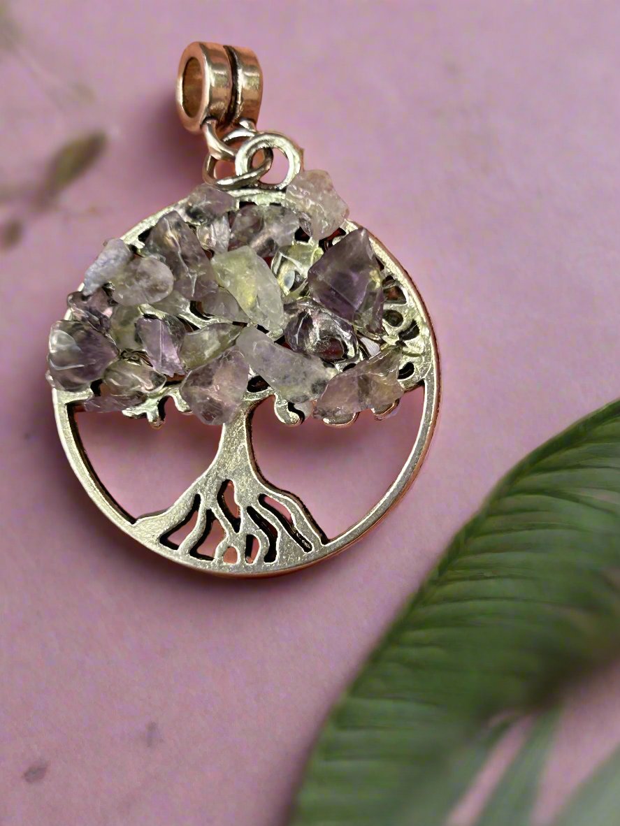 Tree of Life Amethyst antique silver pendant