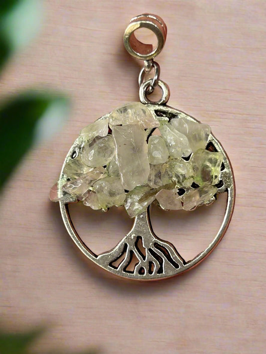 Tree of Life Rose Quartz antique silver pendant