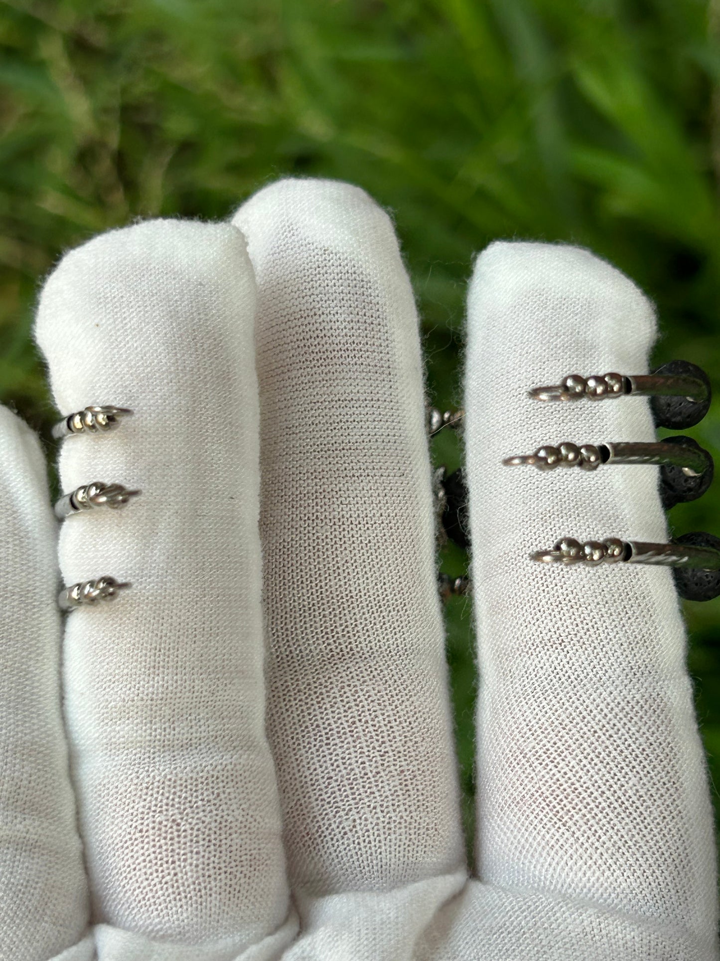 Lava Rock Triple Loop Antique Silver Bracelet