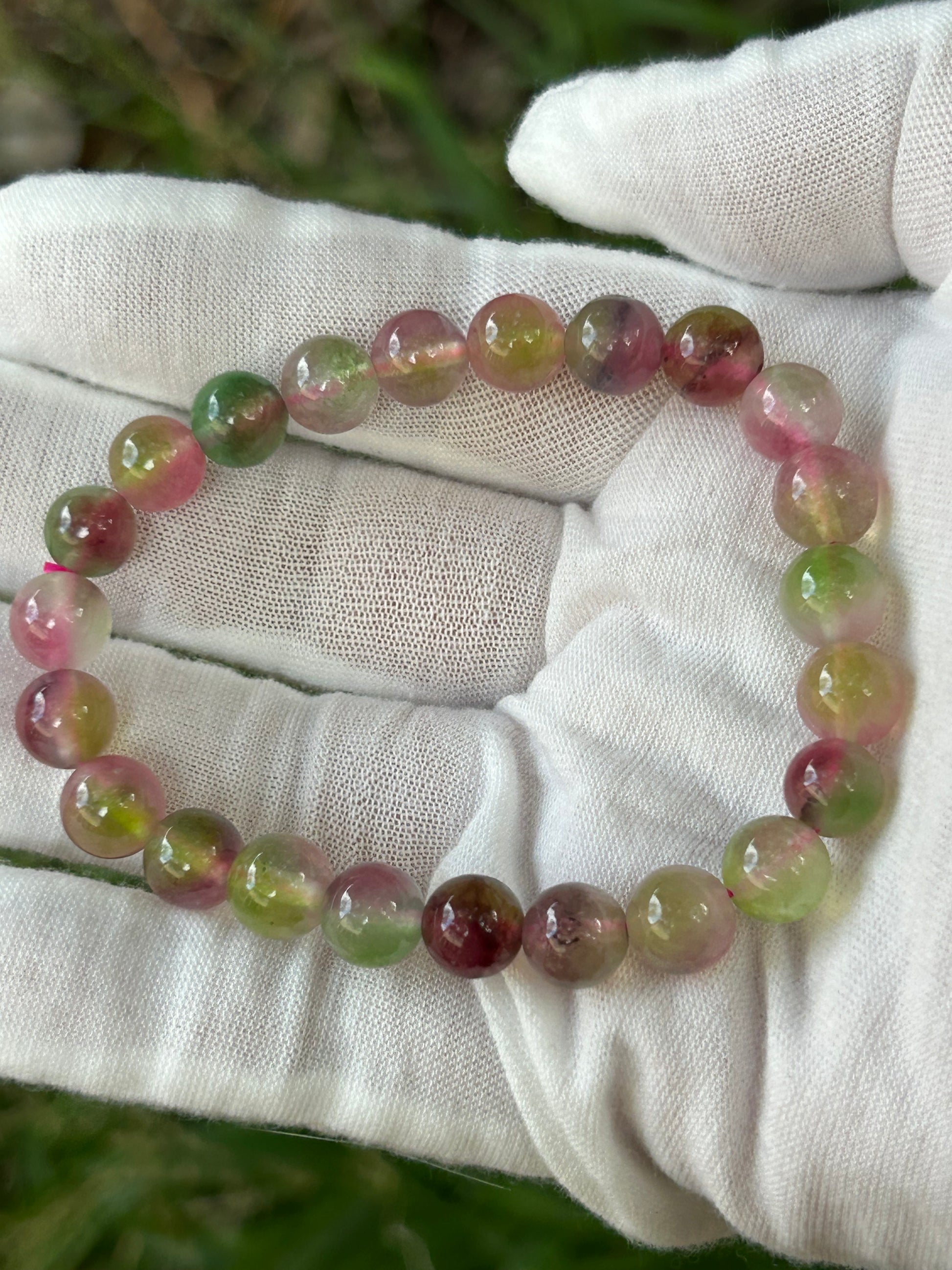 Colourful Watermelon Tourmaline polished Bead Bracelet