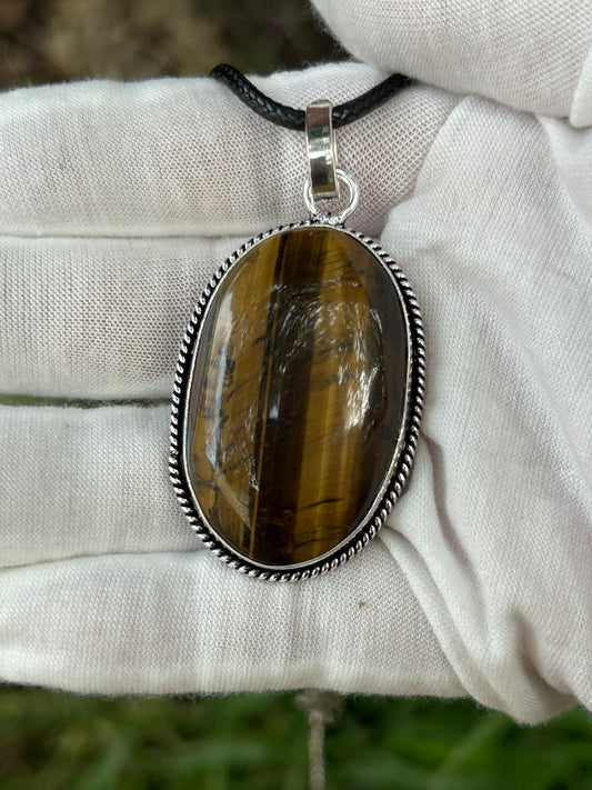 Tigers Eye  oval Pendant Set in Antique Silver unique design