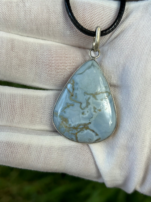 Water Drop Blue Opal Pendant set in sterling silver