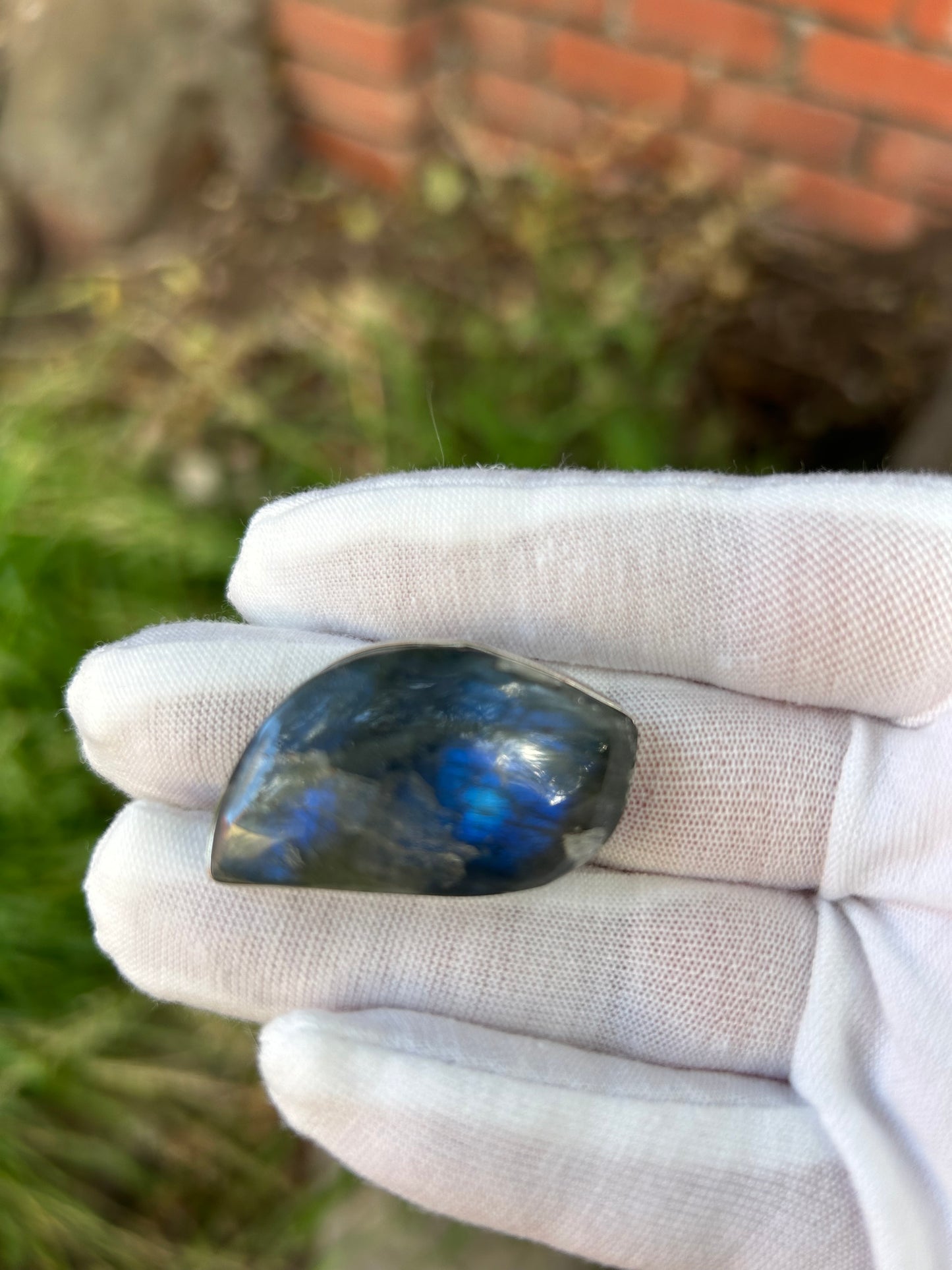 Large Labradorite Grey with Blue Flash Adjustable Ring set in silver