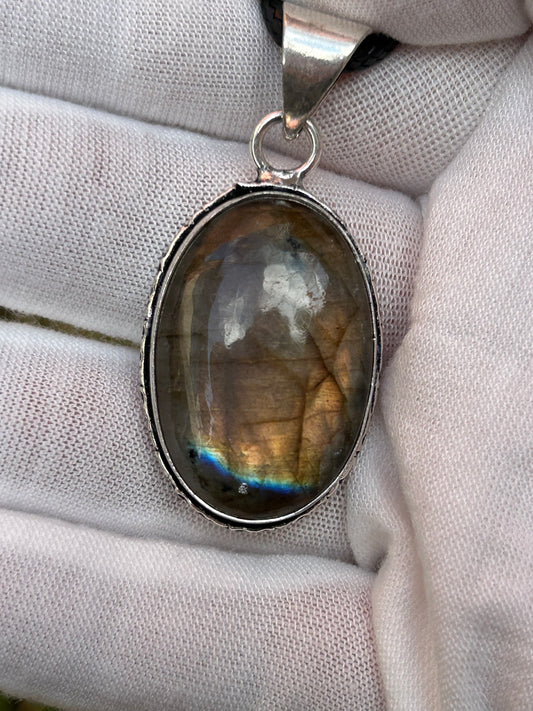 Gold Flash Oval Labradorite pendant set in 925 sterling silver