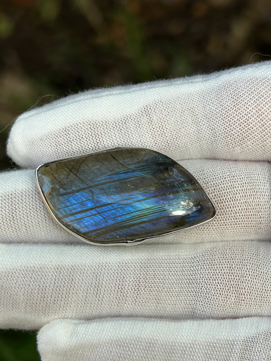 Large Labradorite Blue Flash Adjustable Ring set in silver