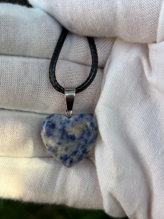 Small blue spot jasper polished heart pendant with silver pendant connector