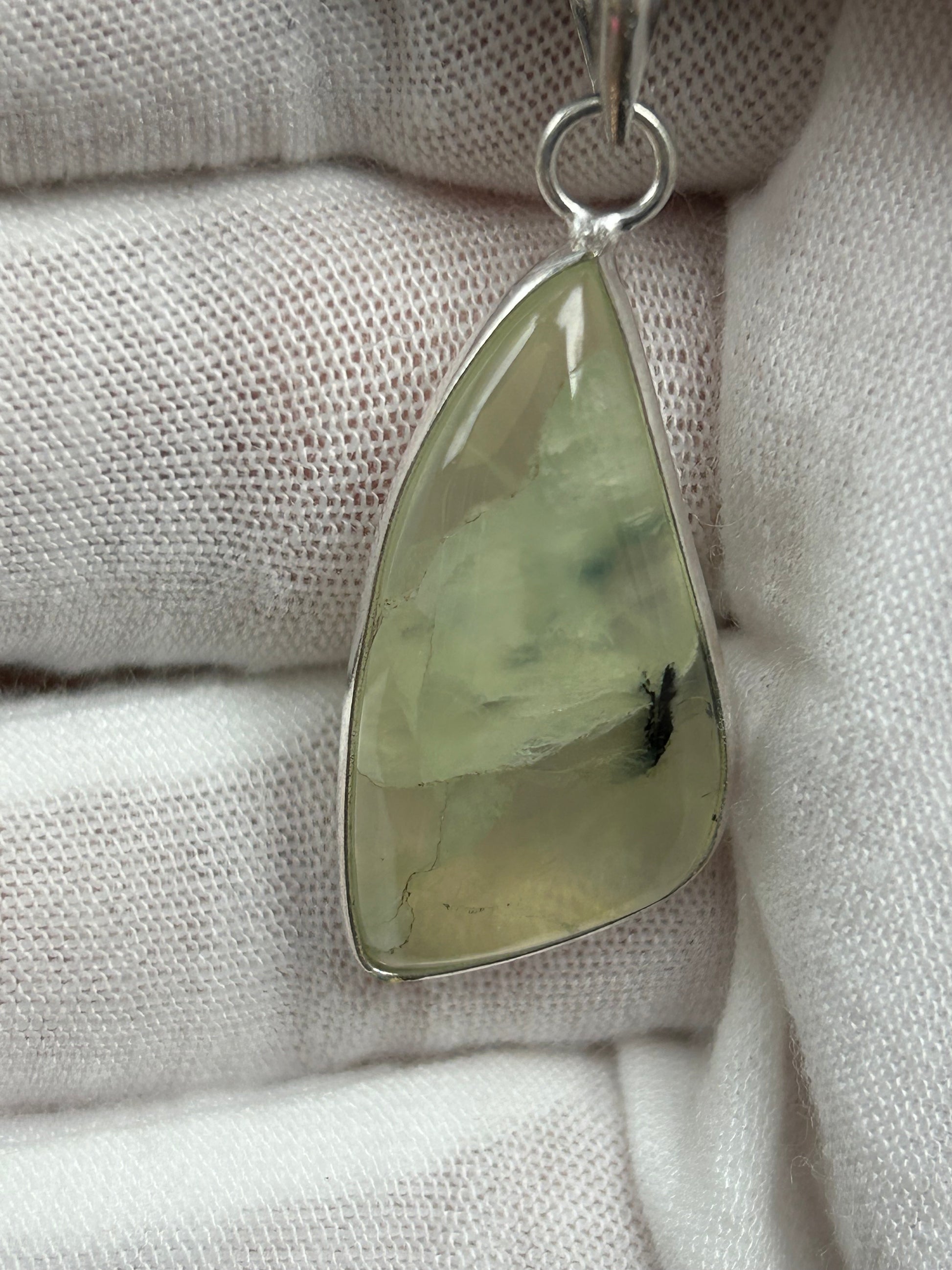 Green Prehnite crystal  pendant set in silver 