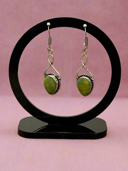 Handmade green turquoise and sterling silver raindrop tear drop dangle earrings
