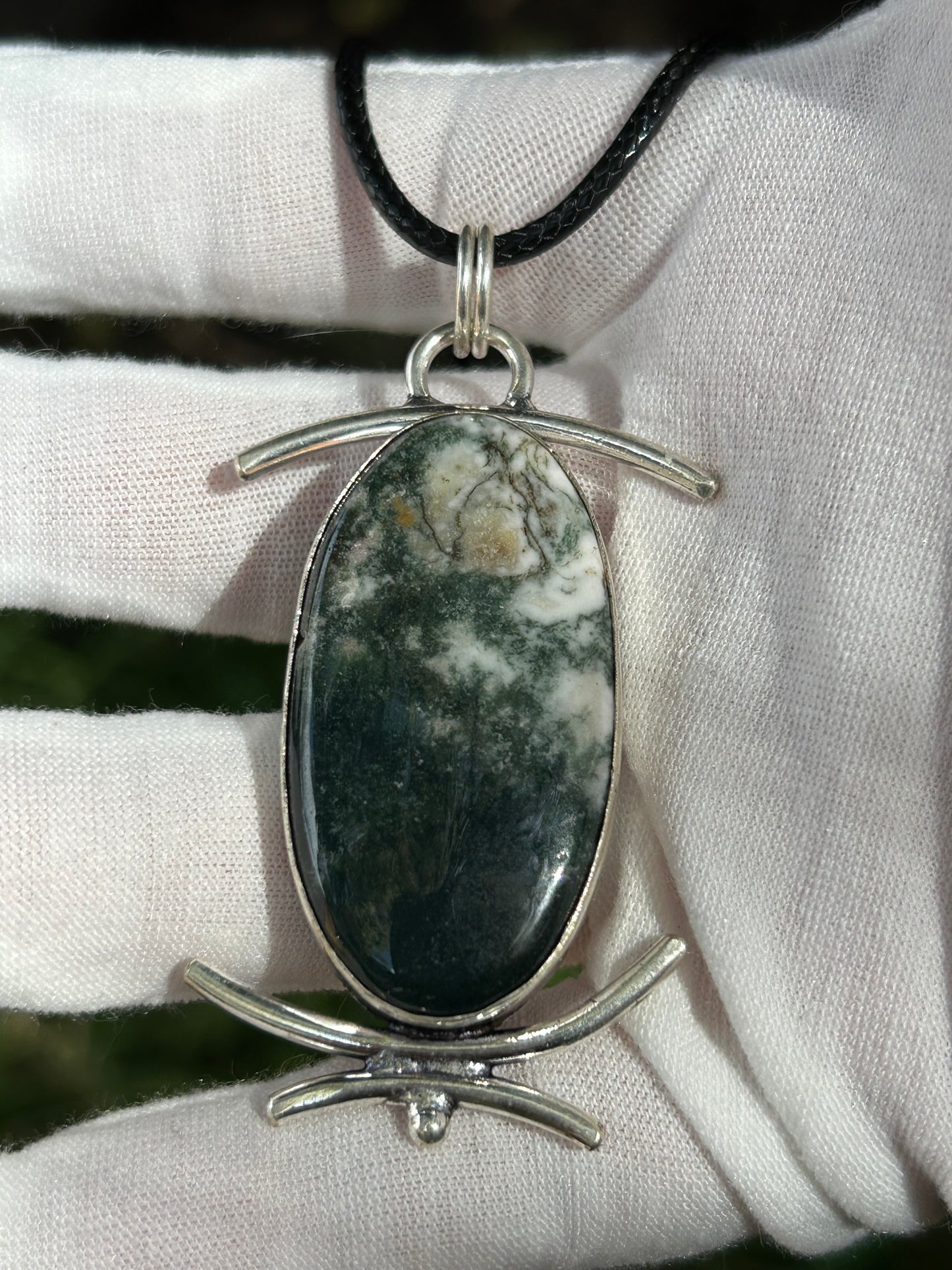 Large Unique design Moss Agate Handmade 925 Sterling Silver Plated Pendant