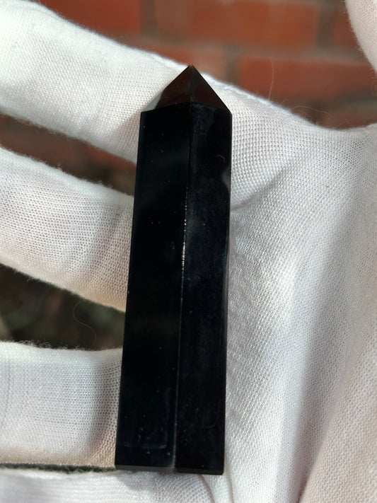 Black obsidian polished point obelisk