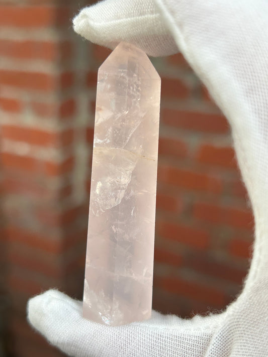 rose quartz crystal point obelisk