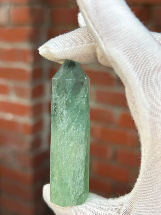 green fluorite crystal point obelisk