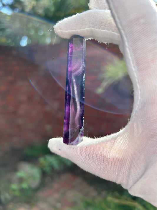 Dark purple tones Rainbow Fluorite Crystal Point obelisk