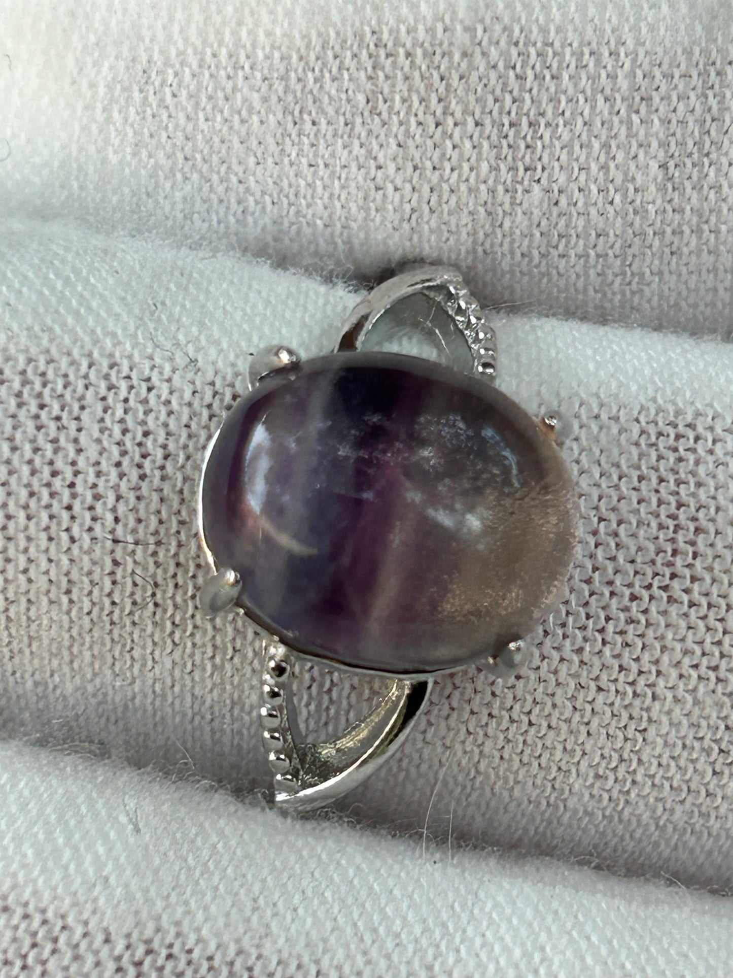 Rainbow Fluorite 925 Sterling Silver Plated Oval Adjustable Ring