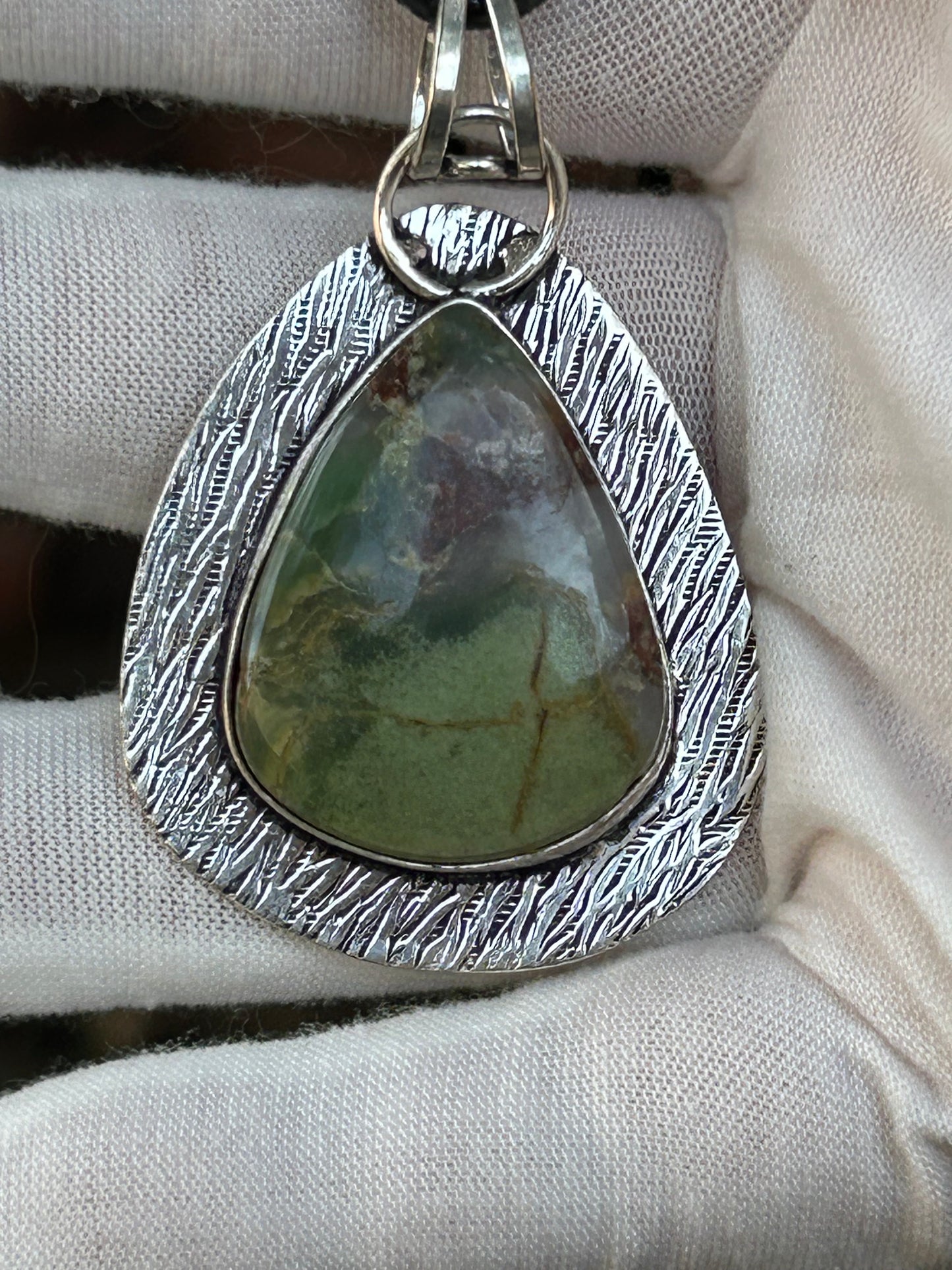 Large Chrysoprase tear drop water drop handmade pendant in solid silver water drop tear drop backing