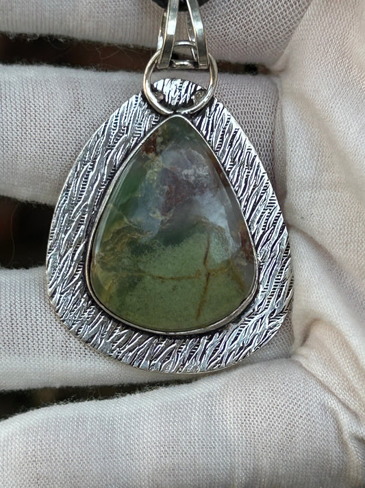 Large Chrysoprase tear drop water drop handmade pendant in solid silver water drop tear drop backing