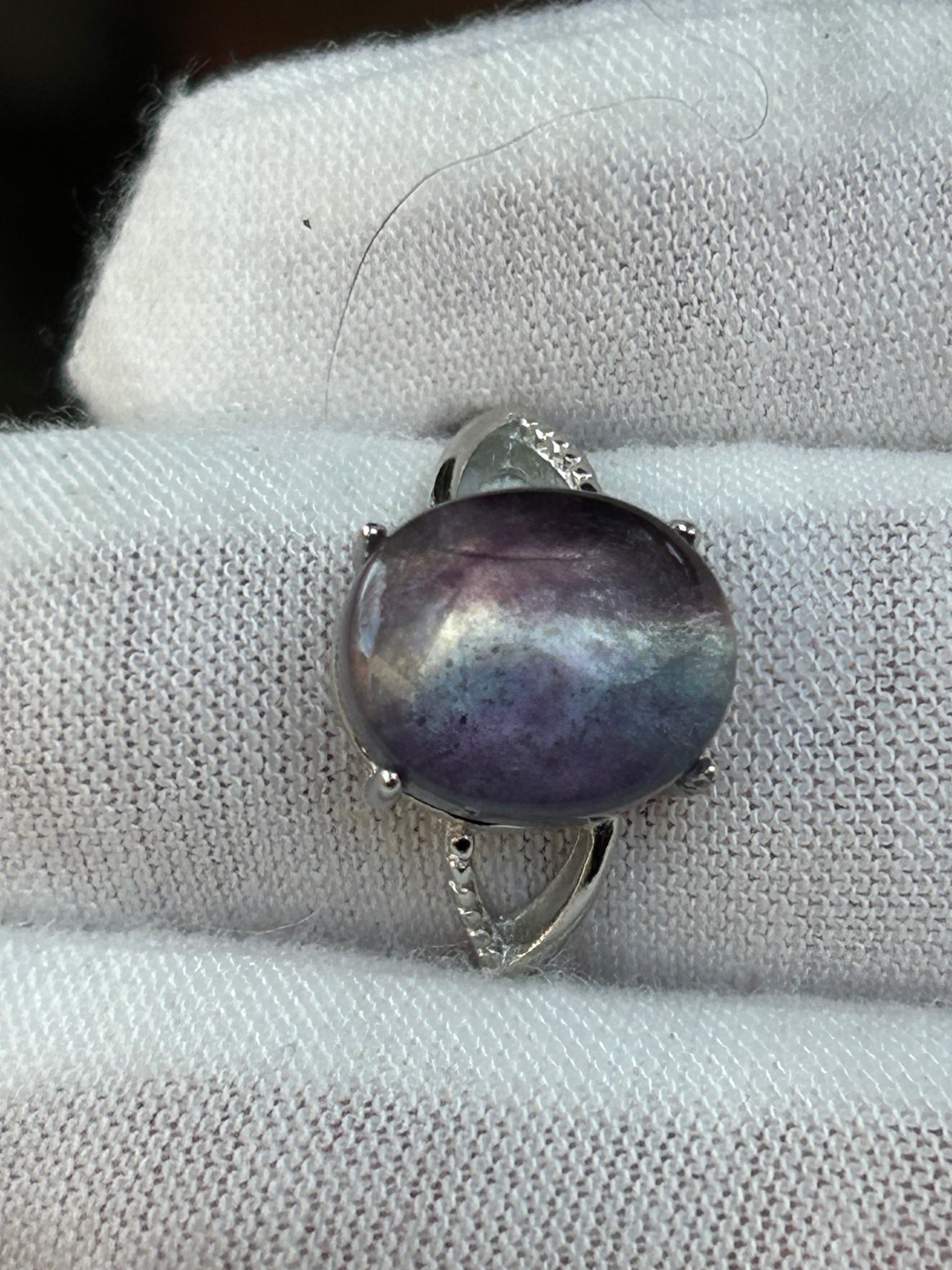 Oval Rainbow Fluorite 925 Sterling Silver Plated Adjustable Ring