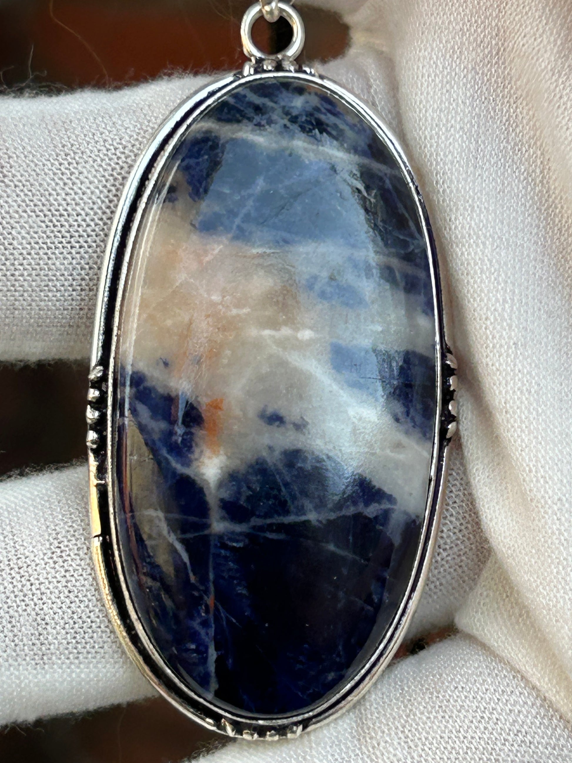 Large Sodalite handmade pendant sterling silver setting