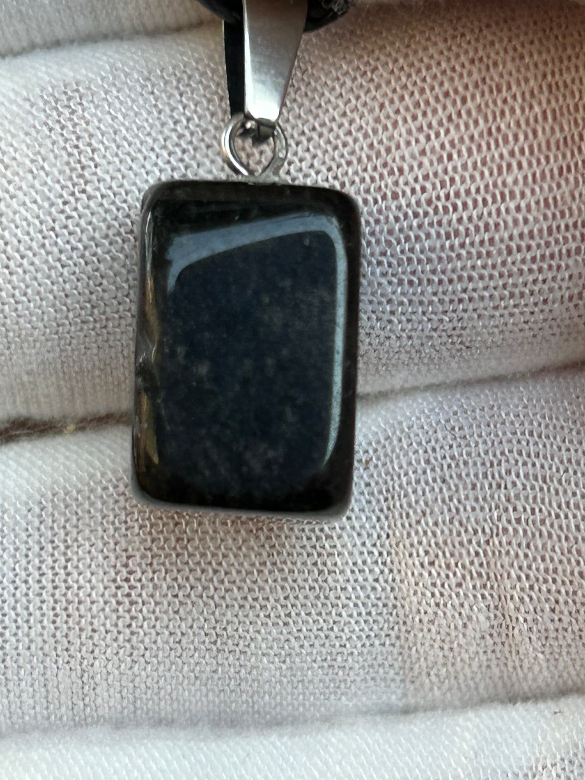 Small square black agate polished pendant with silver pendant connector