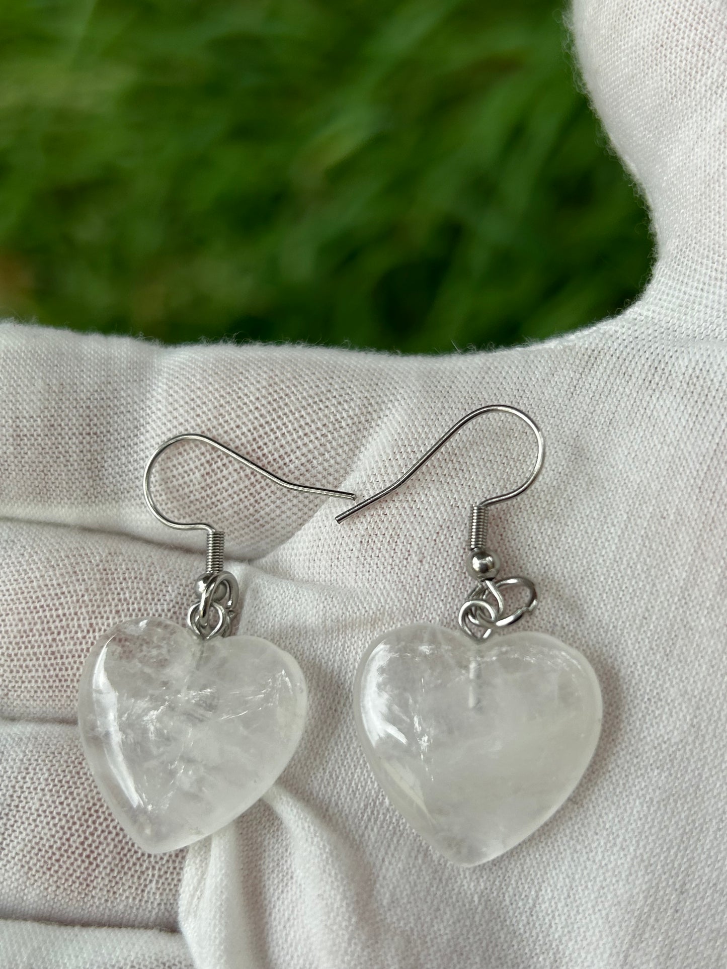 clear quartz polished heart earrings with silver