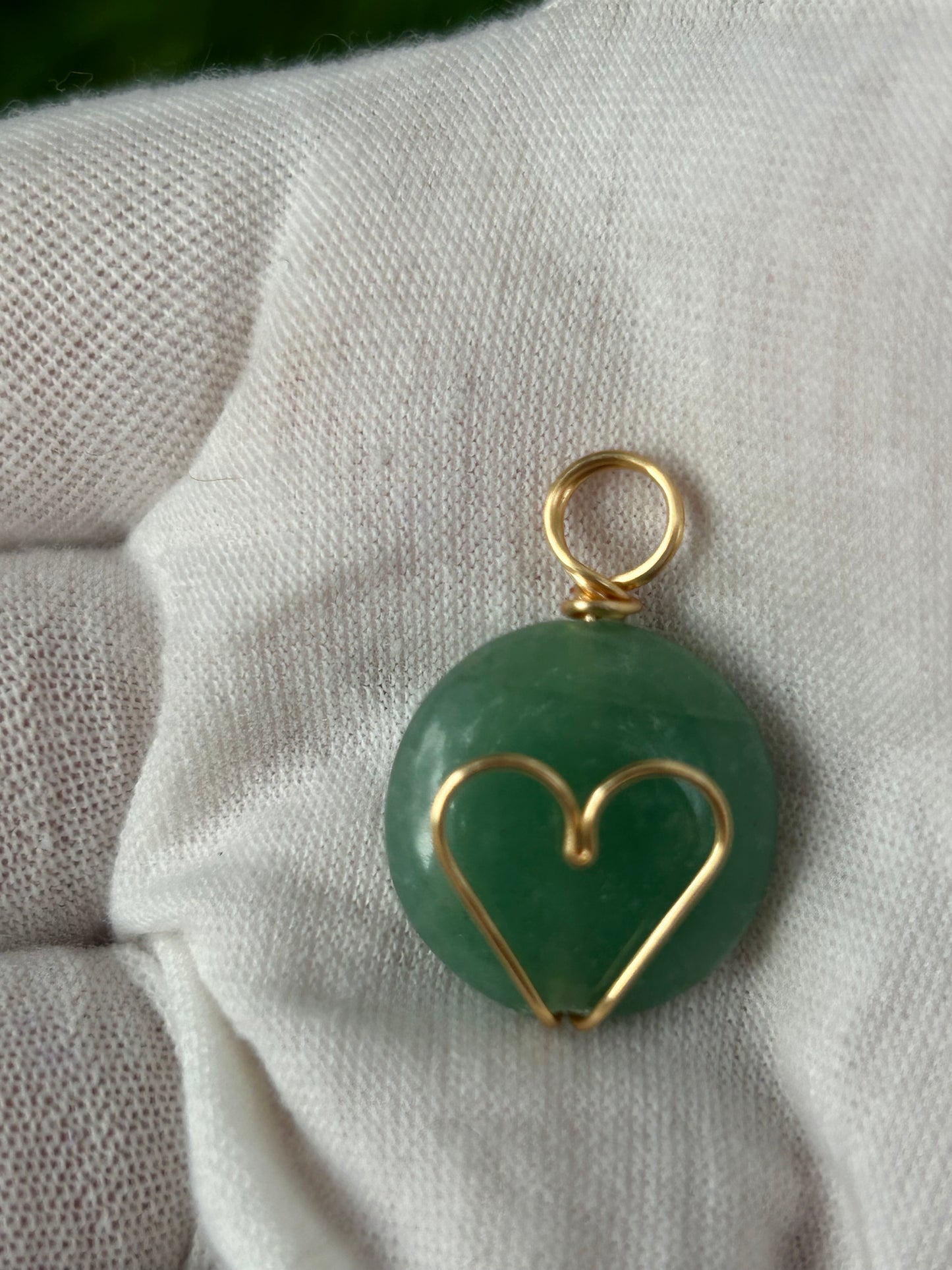 Green Aventurine with gold wire wrap heart small pendant/charm