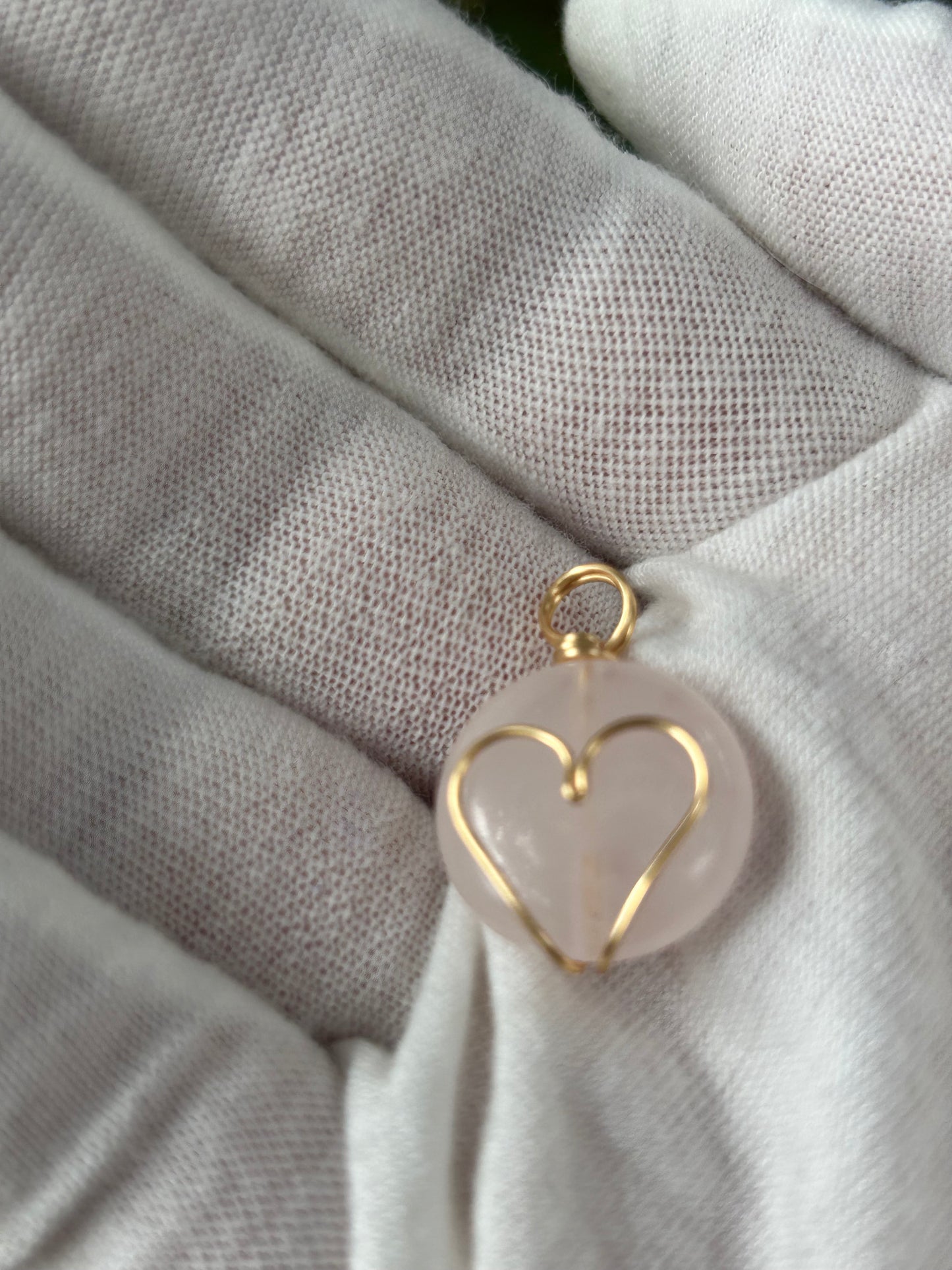 Rose Quartz Crystal with gold wire wrap heart small pendant/charm