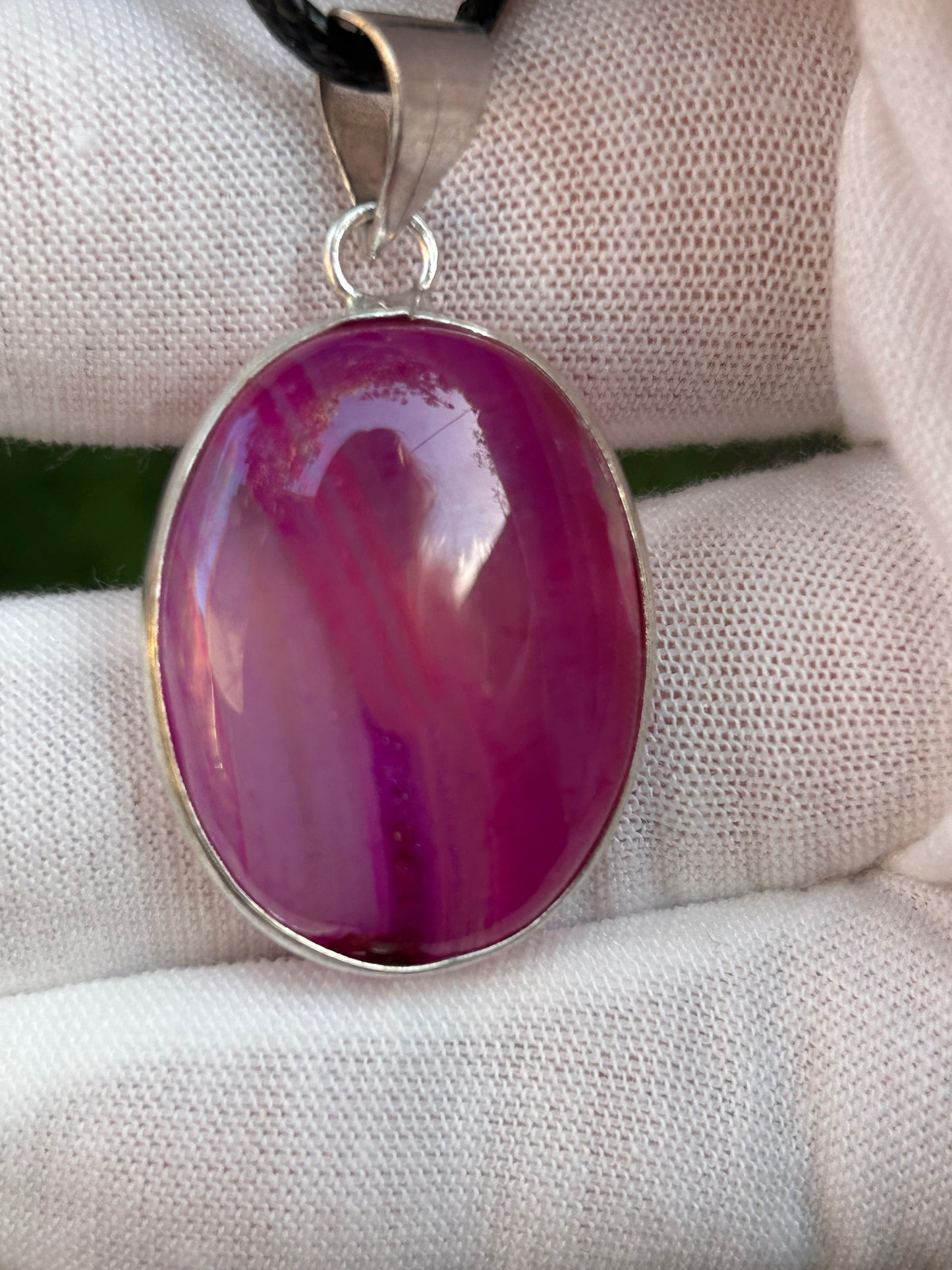 Pink Botswana Agate and 925 Sterling Silver Oval Pendant Handmade.