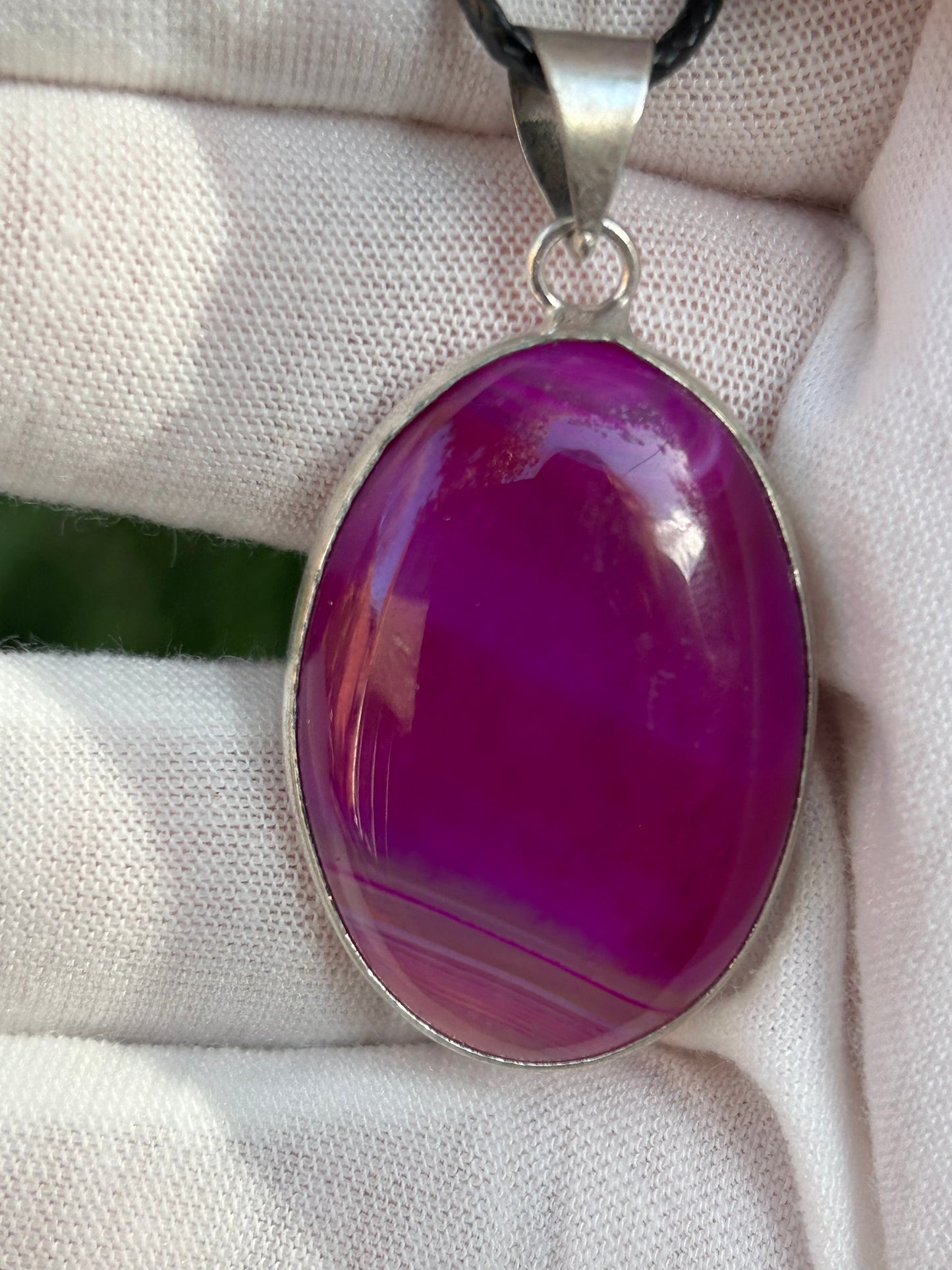 Pink Botswana Agate and 925 Sterling Silver Oval Pendant Handmade.