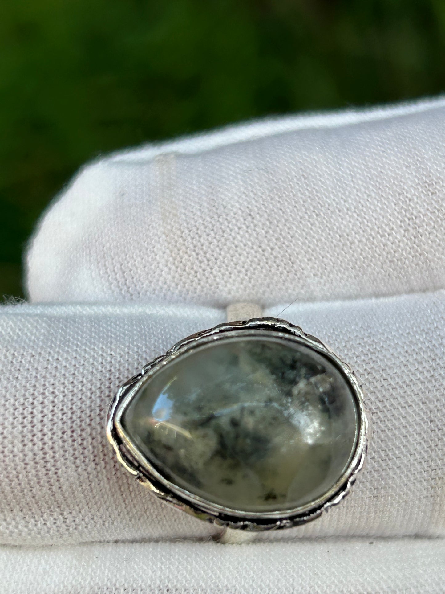 water drop shape prehnite adjustable silver ring