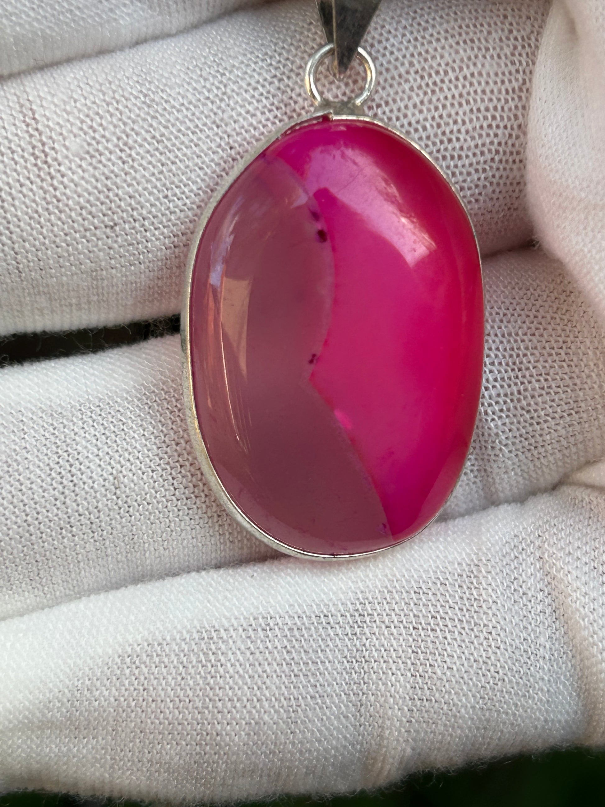 Pink Botswana Agate and 925 Sterling Silver Oval Pendant Handmade.