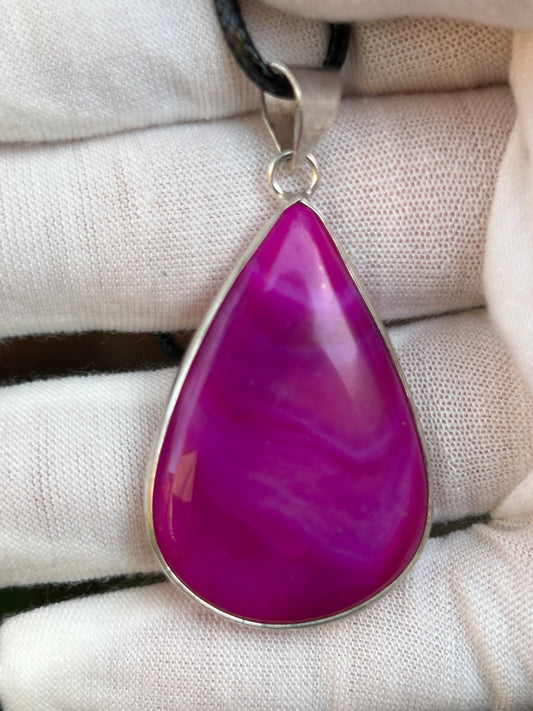 Pink Botswana Agate and 925 Sterling Silver Rain Drop Pendant Handmade.