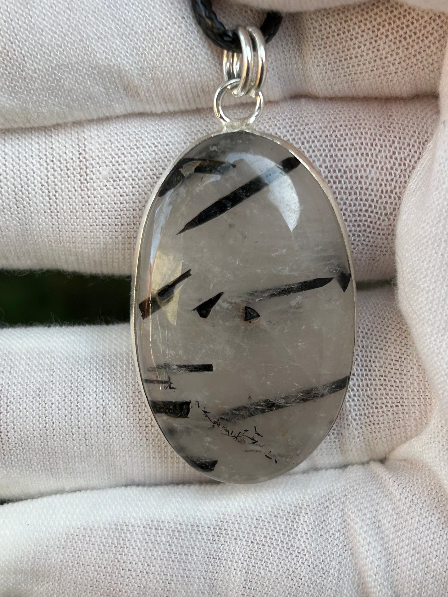 Tourmalated Quartz 925 Sterling Silver Plated Oval Pendant